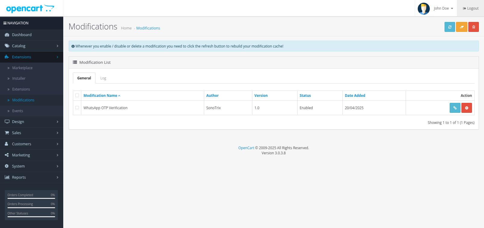 Refresh Modifications